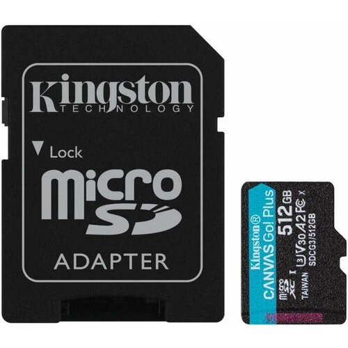 Карта памяти microSDXC UHS-I U3 Kingston Canvas Go! Plus 512 ГБ, 170 МБ/с, Class 10, SDCG3/512GB, 1 шт, переходник SD