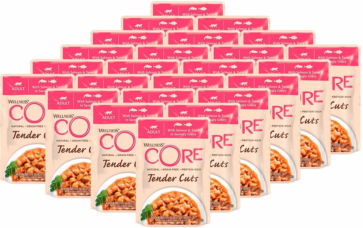 CORE CAT TENDER CUTS для взрослых кошек с нежными кусочками лосося и тунца в соусе (85 гр х 24 шт) - фотография № 10