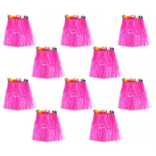 Гавайская юбка 60 см, цвет розовый (Набор 10 шт.) гавайская юбка желтая 60 см набор 10 шт