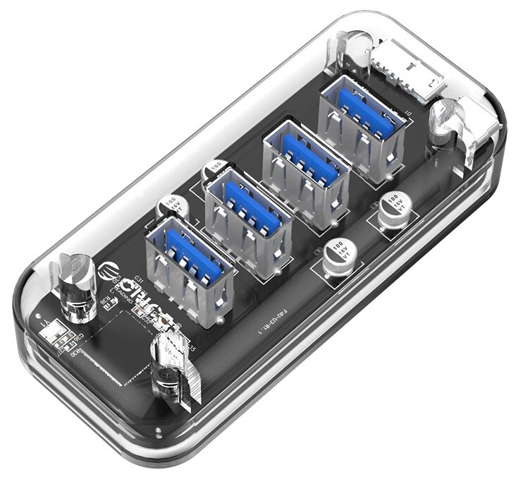 USB-концентратор, на 4xUSB-A 3.0 порта, Orico F4U-U3, прозрачный [ORICO-F4U-U3-CR-BP]