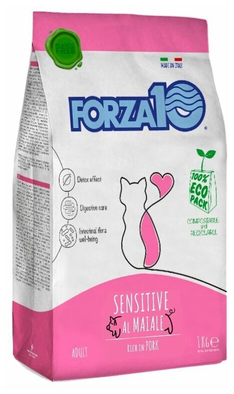 Корм сухой Forza10 ADULT SENSITIVE c свининой, для взрослых кошек и как продолжение после периода диеты кормами из линейки Diet или Active,1 кг