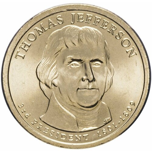 Монета 1 доллар Томас Джефферсон. Президенты. США. D, 2007 г. в. Состояние UNC (из мешка)