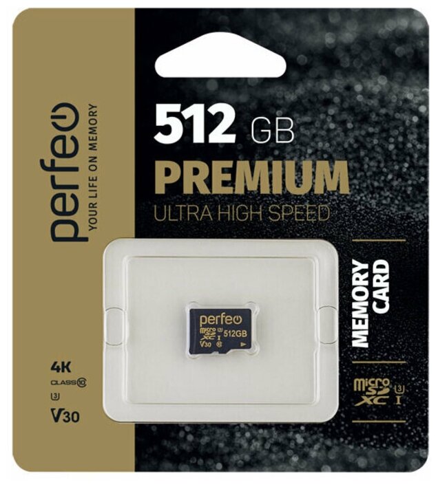 Карта памяти Perfeo microSDXC 512GB High-Capacity (Class 10) UHS-3 V30 w/o Adapter