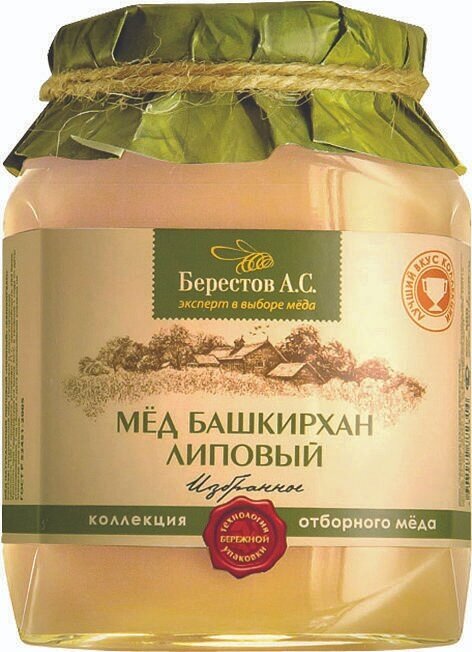 Упаковка из 6 банок Мёд натуральный "Берестов А. С." Башкирхан Липовый нежный с/б 500г