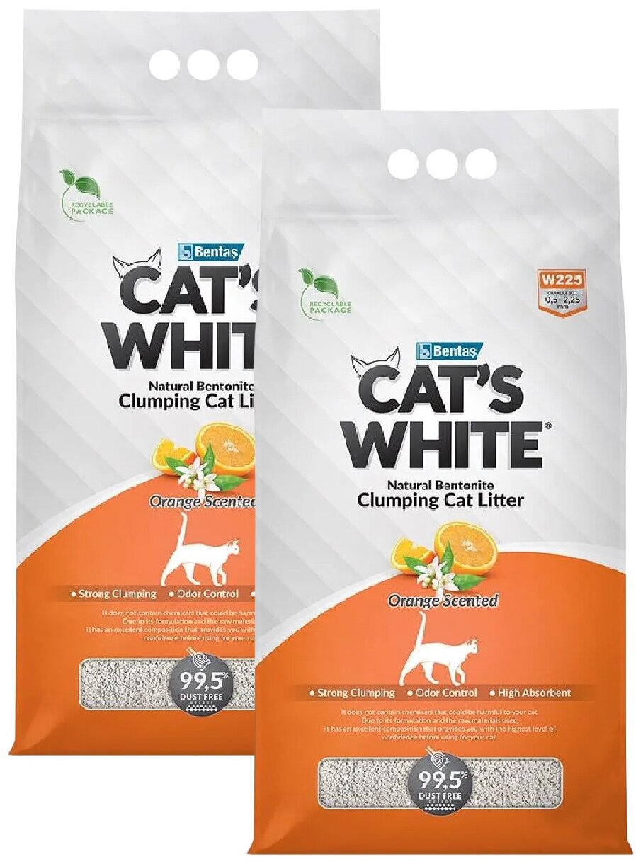 CAT'S WHITE ORANGE наполнитель комкующийся для туалета кошек с ароматом апельсина (10 + 10 л)