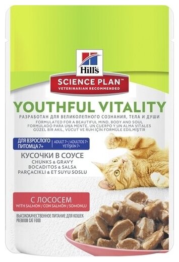 HILL'S SP Youthful Vitality Пауч д/кошек старше 7 лет с Лососем, соус - фотография № 6