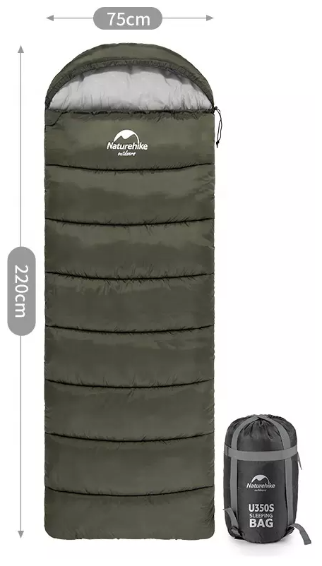 Мешок спальный Naturehike U350S, (190х30)х75 см, (правый) (ТК: -3°C), темно-зеленый