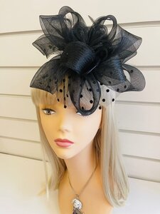 Вуалетка-бант карнавальная с ободком и заколкой, Черная, шляпка женская, вечерняя шляпка, ободок шляпка