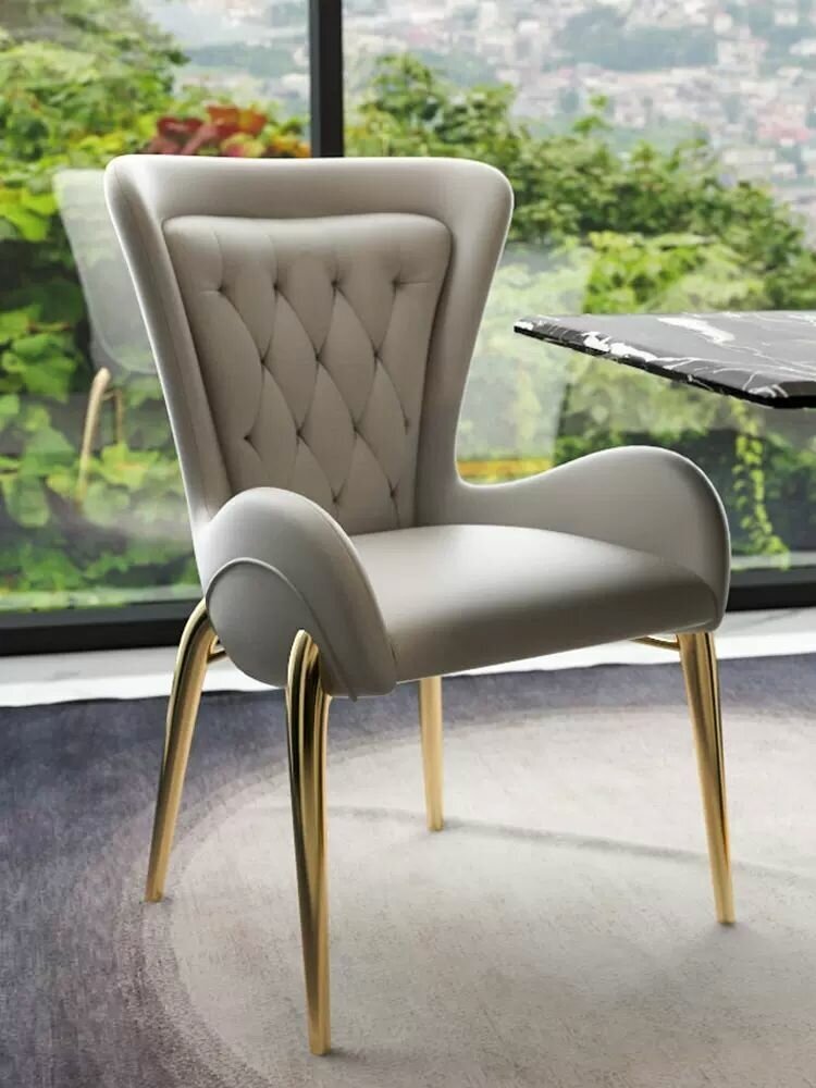 Итальянский стул для столовой из натуральной кожи и нержавеющей стали (серый) - фотография № 12