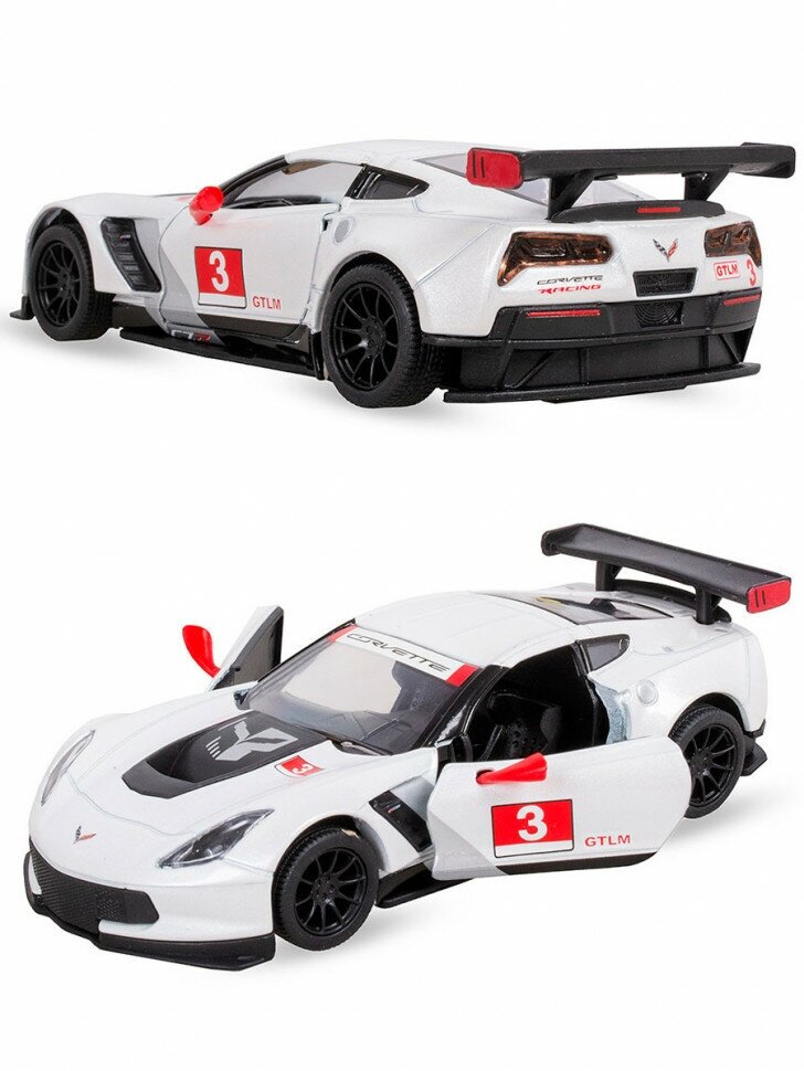 Машинка металлическая Kinsmart 1:36 «2016 Chevrolet Corvette C7. R Race Car» инерционная, белая KT5397D-4