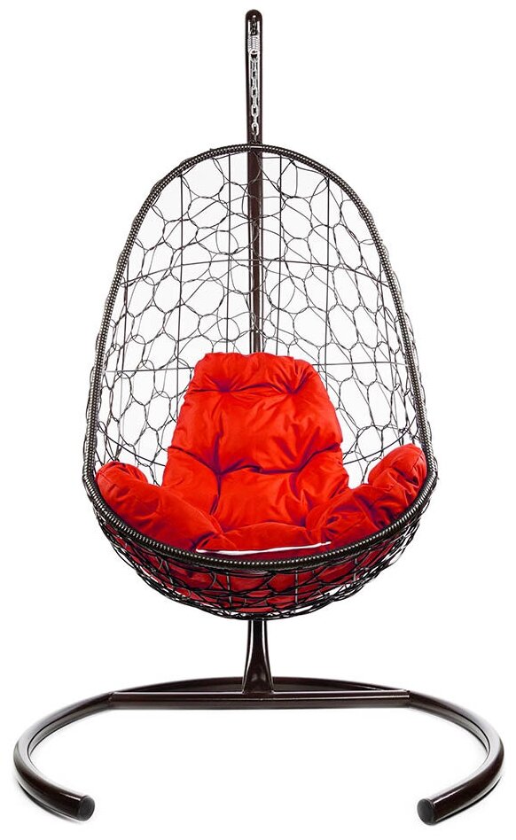Подвесное кресло из ротанга "Овал" коричневое с красной подушкой 830х700х1190 M-Group