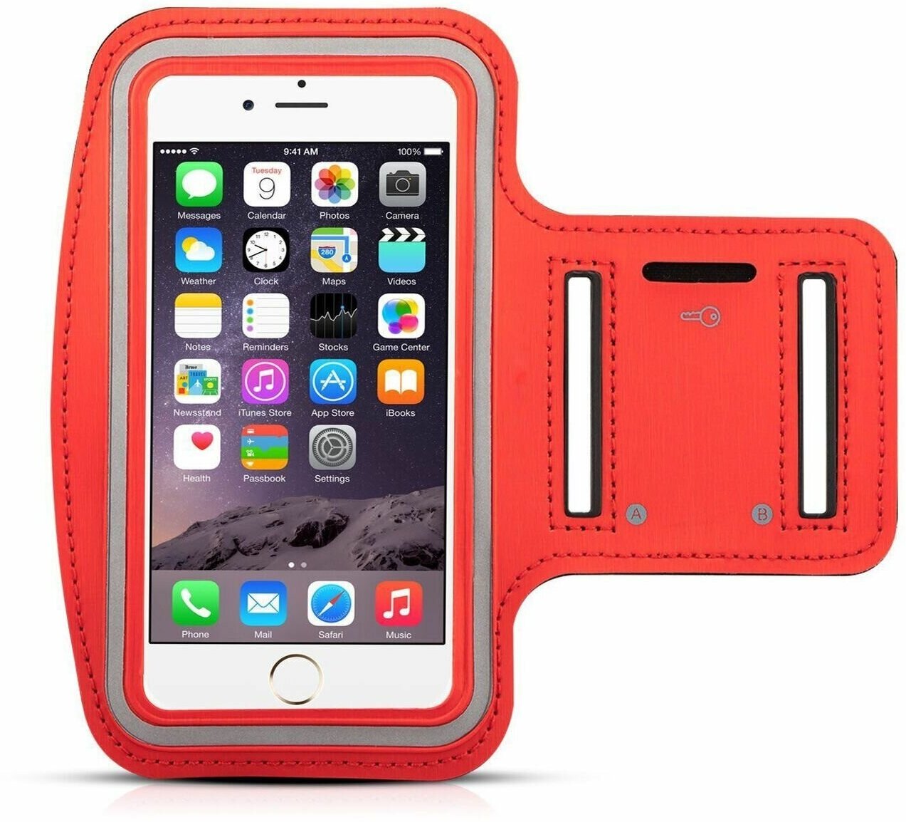 Спортивный универсальный чехол (держатель) для телефона на руку, сумка-чехол смартфона для бега тренировок на липучках со светоотражателем, красный