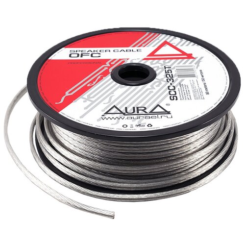 акустический кабель aura scc 325t 2 5 кв мм 10 метров Кабель акустический AurA SCC-325T, OFC, прозрачный, 2.5мм2, 50м/катушка