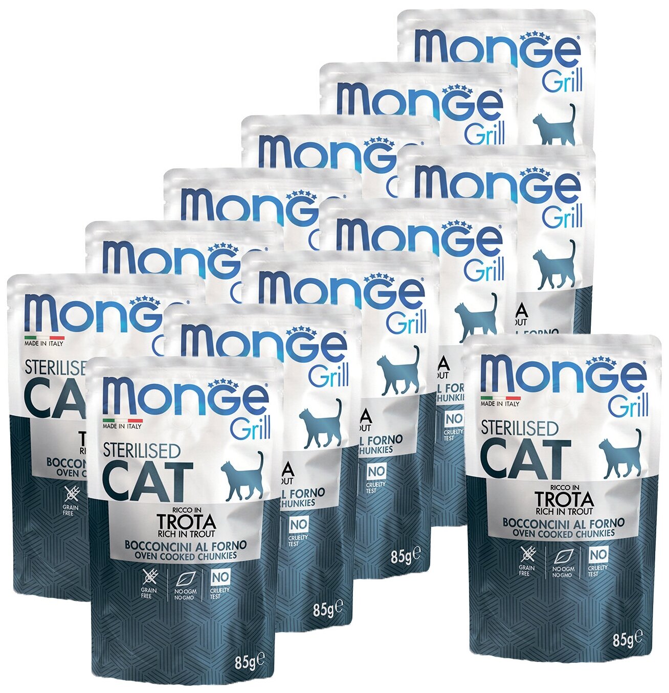 Monge Cat Grill Pouch пауч д/кошек стерилизованных итальянская форель 85г (12 шт.) - фотография № 1
