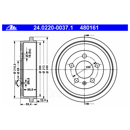 Барабан Тормозной Ate арт. 24.0220-0037.1