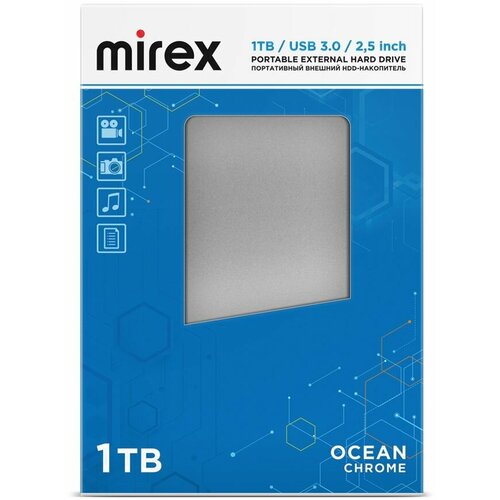 ВнешнийДиск HDD Mirex OCEAN CHROME 1TB 2.5' USB 3.0 (серебристый корпус)