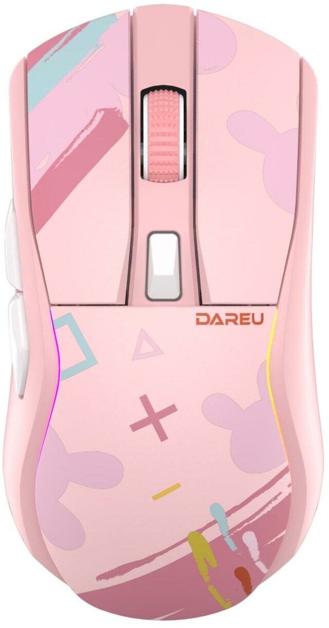 Мышь игровая беспроводная Dareu A950 Pink (розовый), DPI 400/800/1600/3200/6400/12000, подключение Tri-mode: проводное+2.4GHz+BT, встроенный аккумулятор 930mAh, зарядная станция, подсветка RGB, размер - фото №1