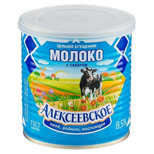 Сгущенное молоко Алексеевский цельное с сахаром 8.5%, 360 г