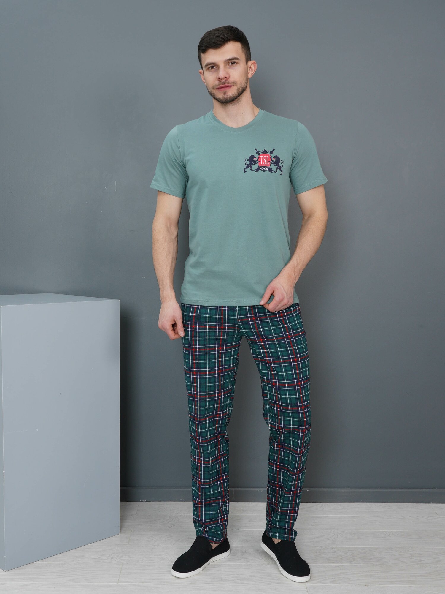 Lovetex.store / Костюм мужской домашний с брюками, 100% хлопок / ментол / размер 48 - фотография № 6