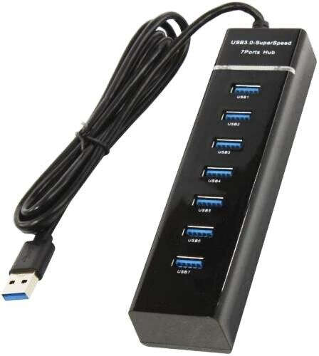 Разветвитель USB30 KS-is KS-569 хаб - концентратор 1 порт USB30 + 6 портов USB20 + б/п 5В 3А - чёрный