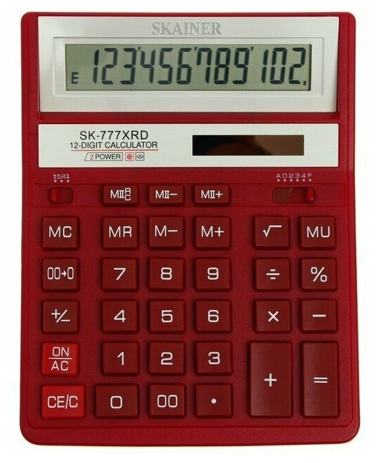 Калькулятор настольный большой SKAINER SK-777XRD 12 разрядов двойное питание двойная память 157x200x32 мм красный