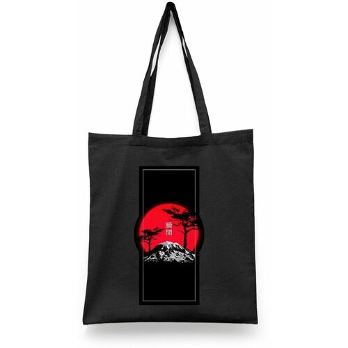 фото Сумка-шоппер унисекс каждому своё "япония/сакура/восходящее солнце" черная