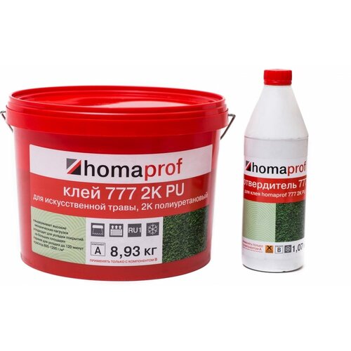 клей полиуретановый для пвх плитки двухкомпонентный homa homakoll tile 2k pu 4 3 кг Клей Homakoll 777 2K PU, для искусственной травы, 10 кг (8,93+1,07 кг), морозостойкий