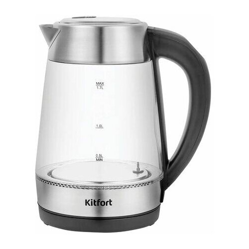 Чайник KITFORT КТ-6107 17 л 2200 Вт закрытый нагревательный элемент терморегулятор стекло черный 404100₽
