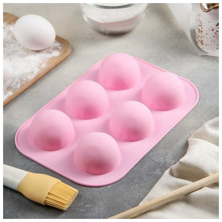 фото Доляна Форма силиконовая для выпечки Доляна «Шар», 20×14 см, 6 ячеек, d=5,5 см, цвет микс