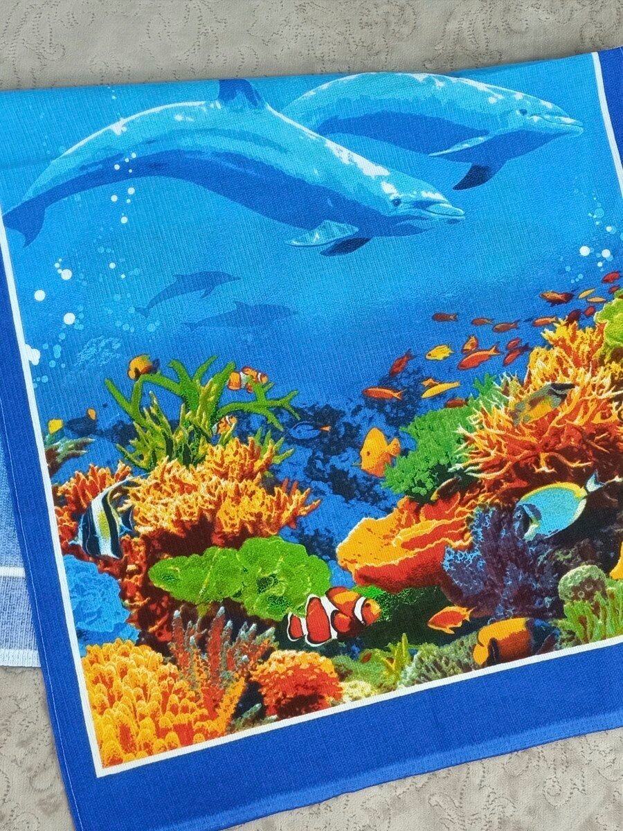 Вафельное пляжное полотенце дельфины 80х150
