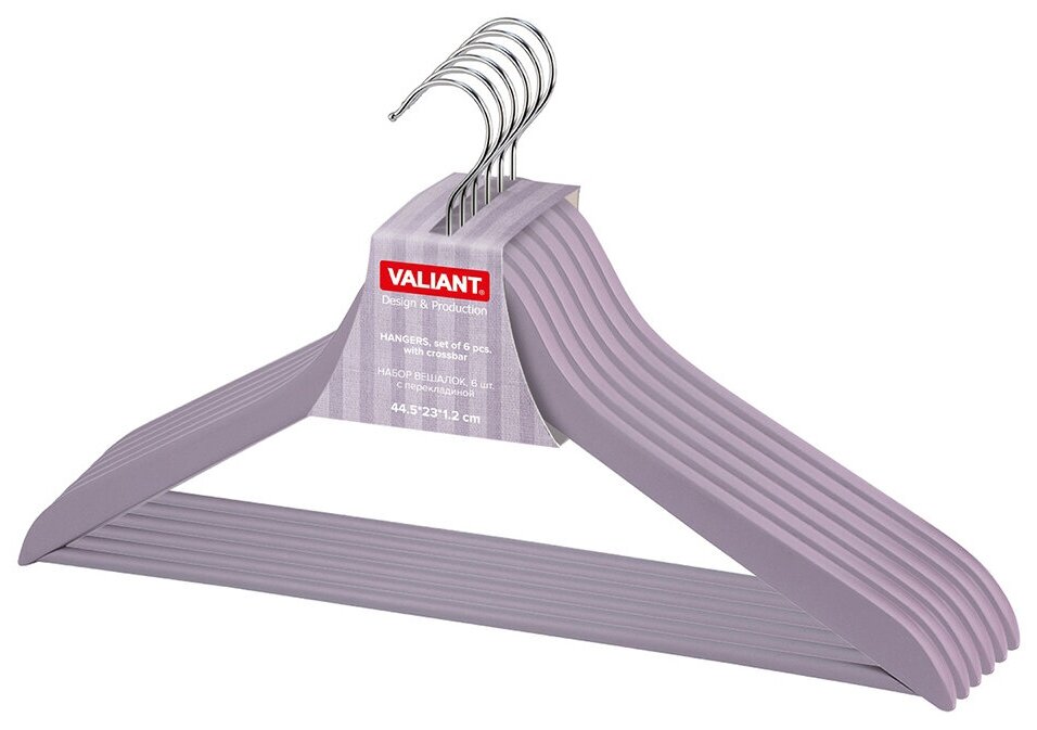 Вешалки для одежды Valiant Lavande, с перекладиной, 44,5 x 23 x 1,2 см, сиреневые, набор 6 шт - фотография № 5