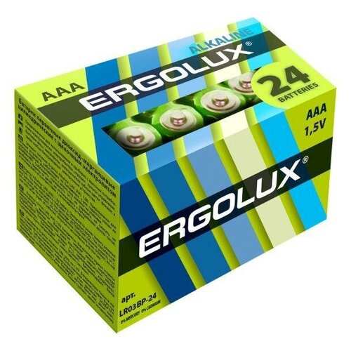 ergolux батарейки ergolux ааа 12шт 3 уп Элемент питания алкалиновый LR03 Alkaline BP-24 (уп.24шт) NEW Ergolux 14213 ( 3 упак.)