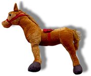 Мягкая игрушка Лошадь коричневая с красной уздечкой 80 см