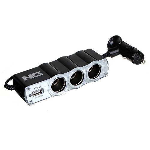 Разветвитель прикуривателя 3 выхода 1 USB 60W 1224В пластик NEW GALAXY 967₽