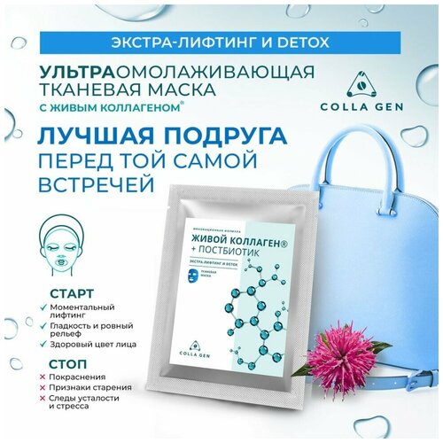 Тканевая маска с живым коллагеном и постбиотиком. Эксра-лифтинг и DETOX. (Colla Gen)