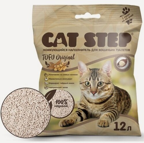 Изображение товара Наполнитель для кошачьих туалетов Cat Step Tofu Original, растительный комкующийся, 12л