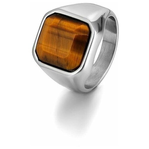 фото Широкое квадратное мужское кольцо из стали, вставка: тигровый глаз sharks jewelry