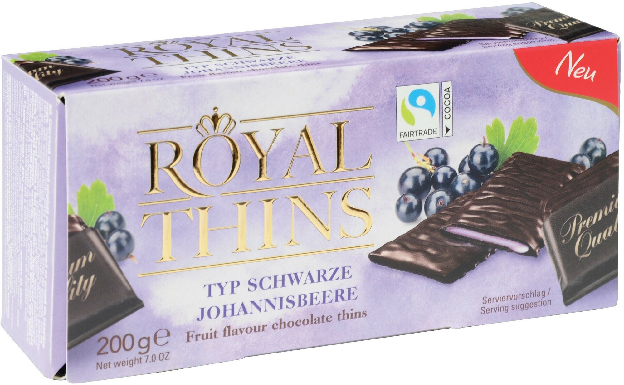 Шоколад темный Royal Thins с кремовой начинкой со вкусом черной смородины, 200 г