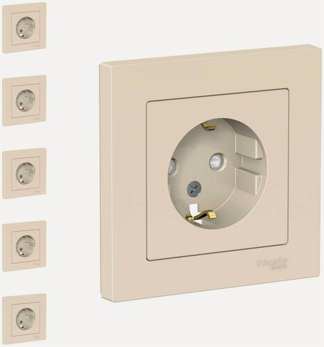 Изображение товара Розетка Systeme Electric AtlasDesign с заземлением со шторками бежевый (комплект из 5 шт)