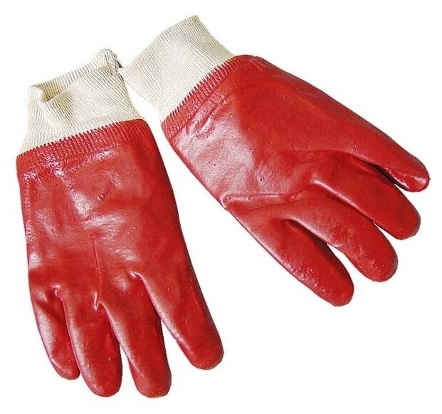 Перчатки универсальные красные Политех ПВХ облив с трикотажной манжетой - фотография № 1