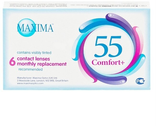 Контактные линзы Maxima 55 Comfort Plus 1 месяц R. 8.6 SPH -4.25