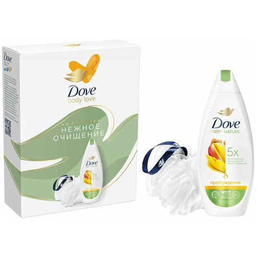 DOVE Подарочный набор Нежное очищение, гель для душа Манго и миндаль + мочалка 250 мл