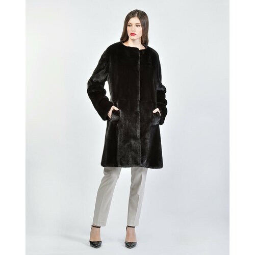 Пальто Skinnwille, норка, силуэт прямой, размер 38, черный