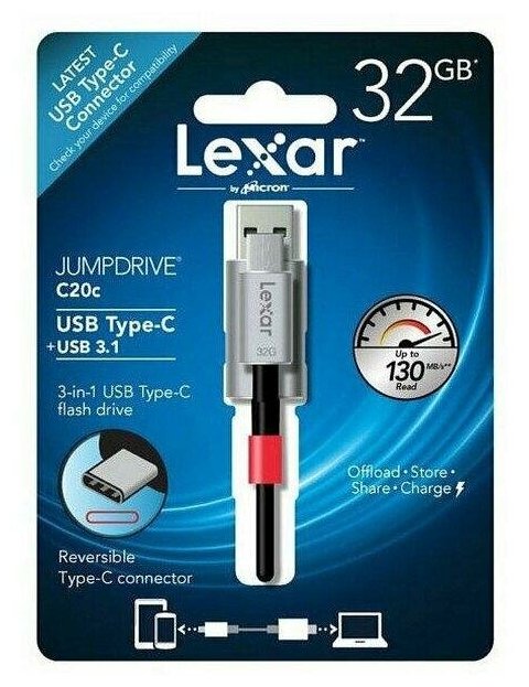 Флеш-накопитель USB 3.0 32GB Lexar JumpDrive С20с (USB 3.1/Type-C)