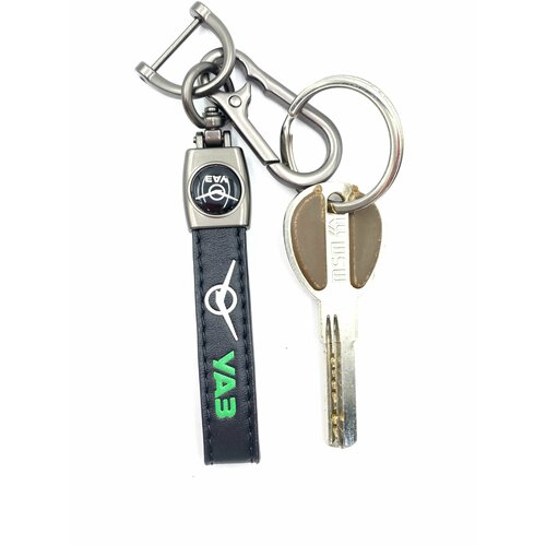 Брелок для ключей кожаный с эмблемой авто УАЗ (кожзам, зеленая надпись) - 1шт