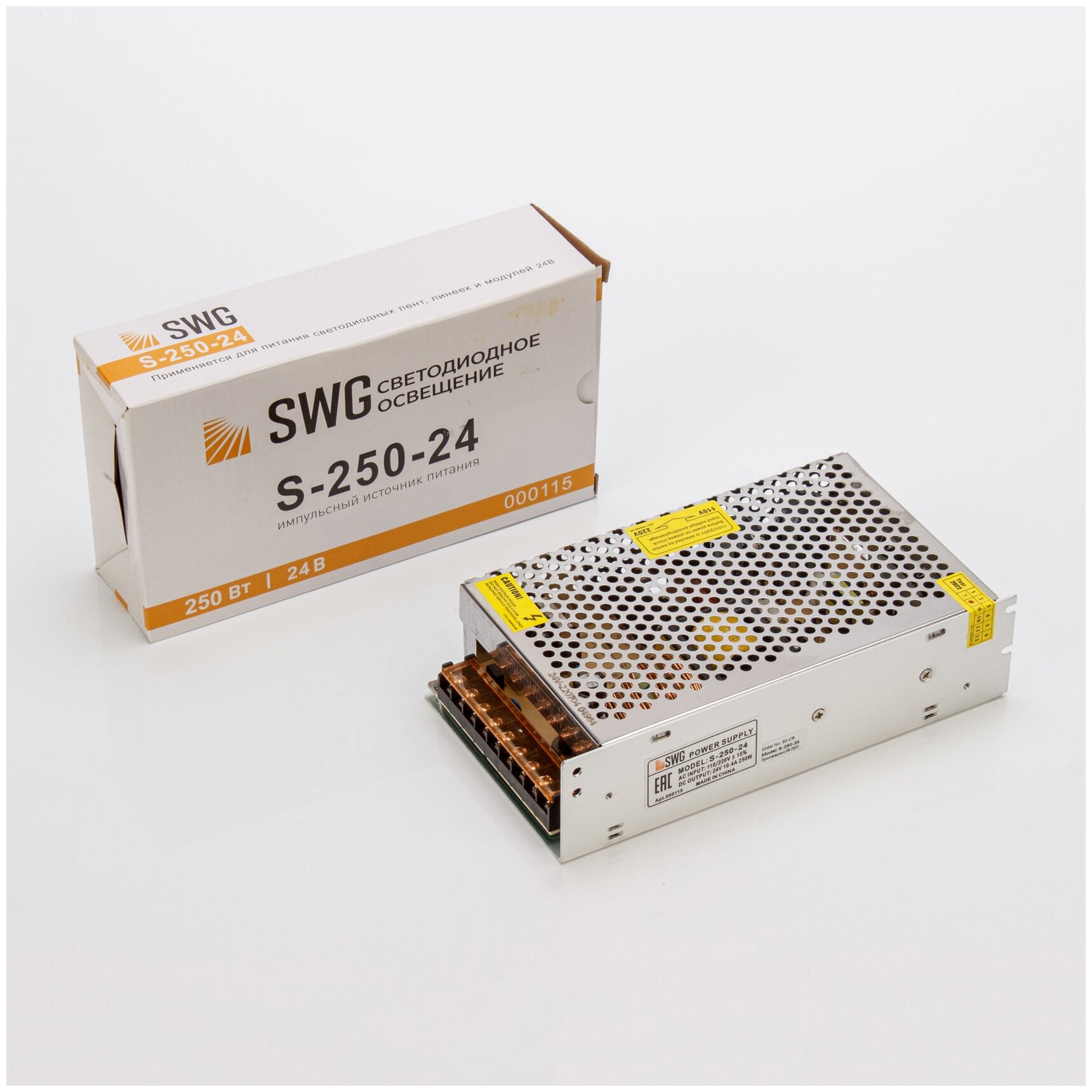 Блок питания SWG "S-250-24" 24В/10.42А, 250Вт, IP20 для светодиодной ленты