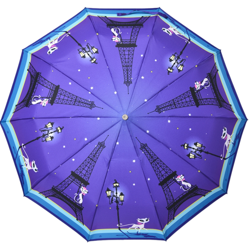 Зонт ZEST, полуавтомат, 3 сложения, купол 110 см, 10 спиц, система «антиветер», чехол в комплекте, для женщин, синий, фиолетовый