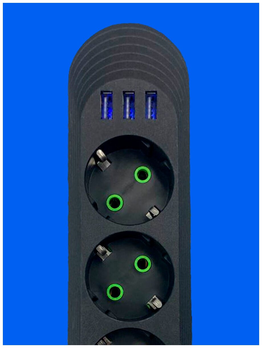 Удлинитель 5 розеток 3 USB провод 5 м. сетевой фильтр - фотография № 3