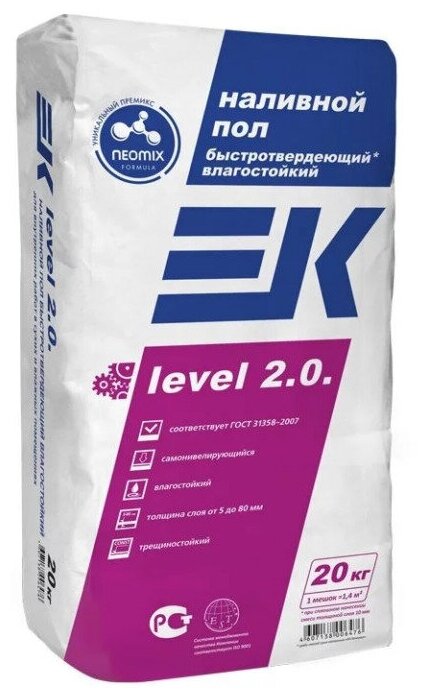 Смесь для пола ЕК LEVEL 2.0 влагостойкий (20кг) 5мм-80мм