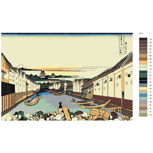 Картина по номерам Y-7 Репродукция Кацусики xокусая- Ниxонбаши мост в Эдо  70x110